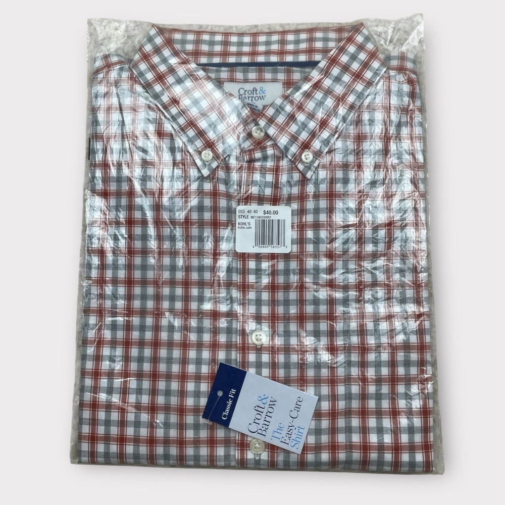 New Sealed Croft & Barrow XL Plaid Button-Down Dress Shirt Sealed Classic Fit
